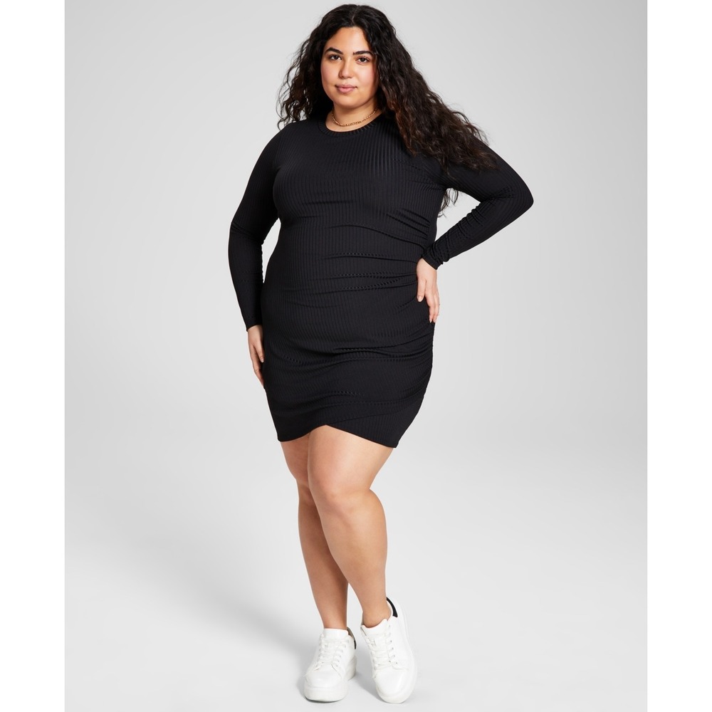 And Now This Plus Size Long Sleeve Side Ruched Dress - Size 2X‎